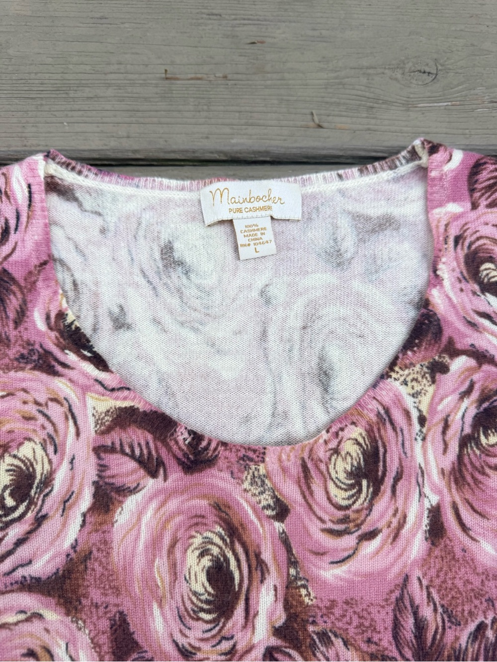 Mainbocher Dusty Pink Floral Long Sleeve Cashmere Jumper Sweater size L - Picture 4 of 14
